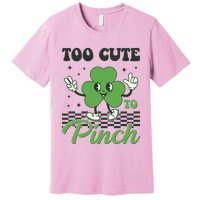 St Patricks Day Too Cute To Pinch Retro Cartoon Shamrock Clover Premium T-Shirt