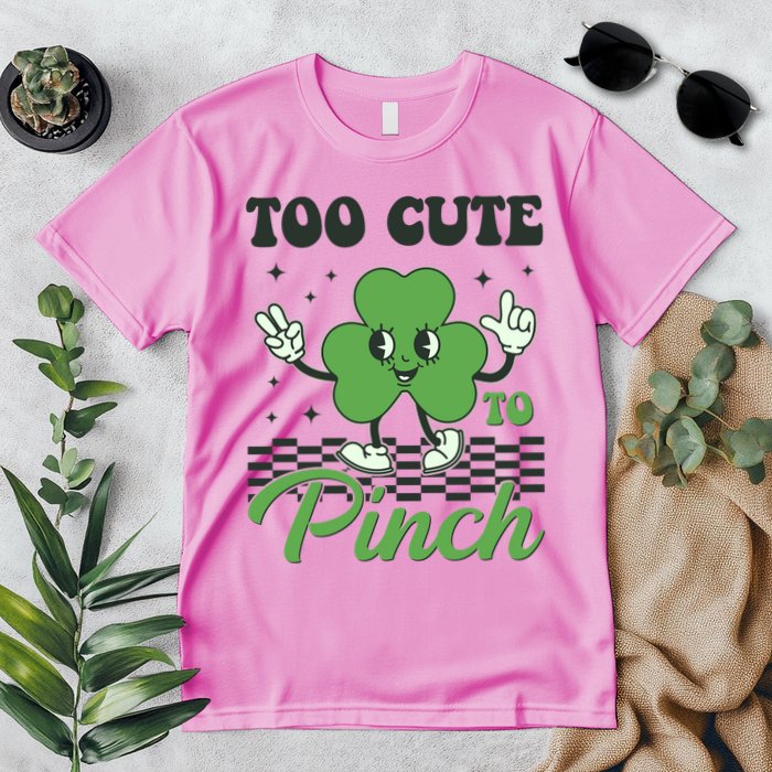 St Patricks Day Too Cute To Pinch Retro Cartoon Shamrock Clover Premium T-Shirt