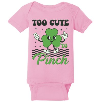 St Patricks Day Too Cute To Pinch Retro Cartoon Shamrock Clover Baby Bodysuit