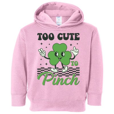 St Patricks Day Too Cute To Pinch Retro Cartoon Shamrock Clover Toddler Hoodie