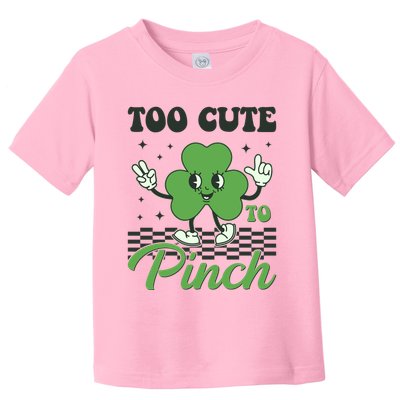St Patricks Day Too Cute To Pinch Retro Cartoon Shamrock Clover Toddler T-Shirt