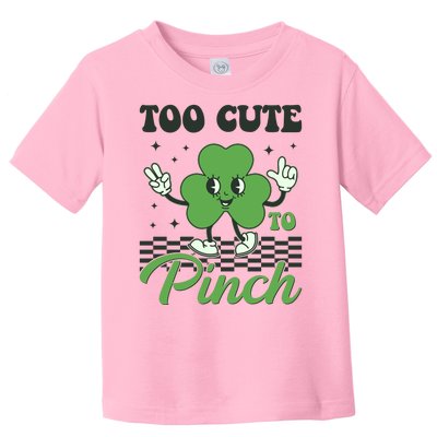 St Patricks Day Too Cute To Pinch Retro Cartoon Shamrock Clover Toddler T-Shirt