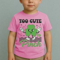 St Patricks Day Too Cute To Pinch Retro Cartoon Shamrock Clover Toddler T-Shirt