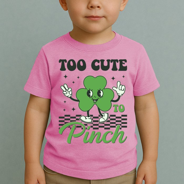St Patricks Day Too Cute To Pinch Retro Cartoon Shamrock Clover Toddler T-Shirt