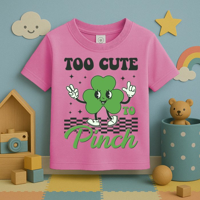 St Patricks Day Too Cute To Pinch Retro Cartoon Shamrock Clover Toddler T-Shirt