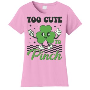 St Patricks Day Too Cute To Pinch Retro Cartoon Shamrock Clover Women's T-Shirt