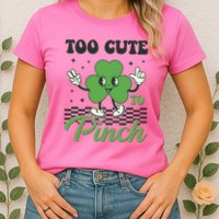 St Patricks Day Too Cute To Pinch Retro Cartoon Shamrock Clover Womens T-Shirt