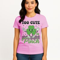 St Patricks Day Too Cute To Pinch Retro Cartoon Shamrock Clover Womens T-Shirt