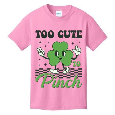 St Patricks Day Too Cute To Pinch Retro Cartoon Shamrock Clover Kids T-Shirt