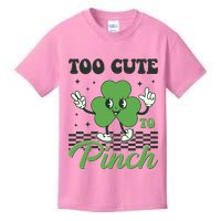 St Patricks Day Too Cute To Pinch Retro Cartoon Shamrock Clover Kids T-Shirt