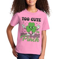 St Patricks Day Too Cute To Pinch Retro Cartoon Shamrock Clover Kids T-Shirt
