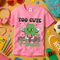 St Patricks Day Too Cute To Pinch Retro Cartoon Shamrock Clover Kids T-Shirt