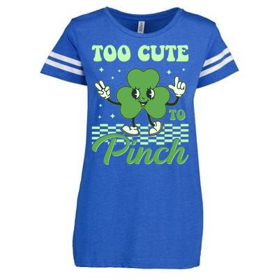 St Patricks Day Too Cute To Pinch Retro Cartoon Shamrock Clover Enza Ladies Jersey Football T-Shirt