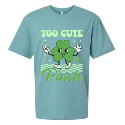 St Patricks Day Too Cute To Pinch Retro Cartoon Shamrock Clover Sueded Cloud Jersey T-Shirt