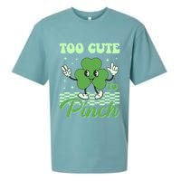 St Patricks Day Too Cute To Pinch Retro Cartoon Shamrock Clover Sueded Cloud Jersey T-Shirt