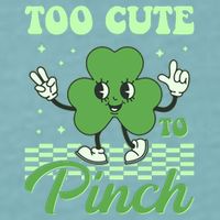 St Patricks Day Too Cute To Pinch Retro Cartoon Shamrock Clover Sueded Cloud Jersey T-Shirt