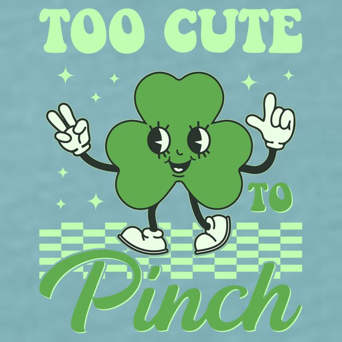 St Patricks Day Too Cute To Pinch Retro Cartoon Shamrock Clover Sueded Cloud Jersey T-Shirt
