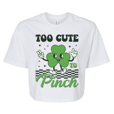 St Patricks Day Too Cute To Pinch Retro Cartoon Shamrock Clover Bella+Canvas Jersey Crop Tee