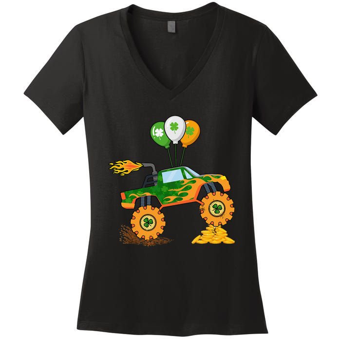 Saint Patrick's Day Fun Monster Truck For Women's V-Neck T-Shirt