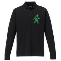 St Patricks Day Bigfoot Irish Sasqautch Saint Paddy's Gift Performance Long Sleeve Polo