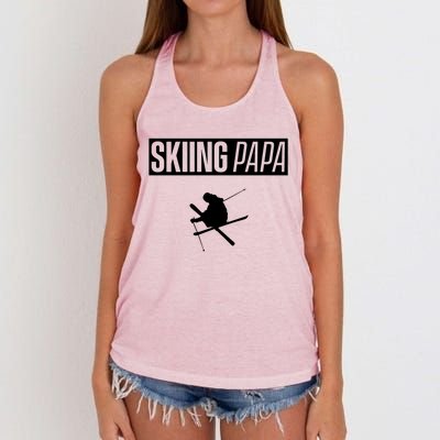 Skiing Papa Dad Skier Ski Father Gift Women's Knotted Racerback Tank