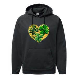 St Patricks Day Women Green Buffalo Plaid Leopard Shamrock Performance Fleece Hoodie