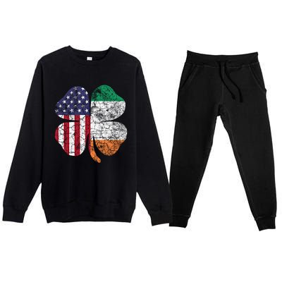 St Patricks Day Irish American Flag Ireland Shamrock Paddys Funny Gift Premium Crewneck Sweatsuit Set