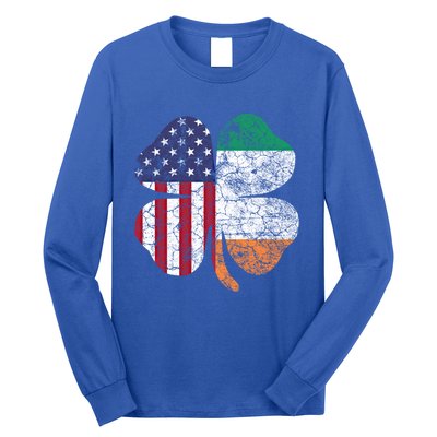 St Patricks Day Irish American Flag Ireland Shamrock Paddys Funny Gift Long Sleeve Shirt