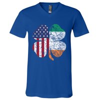 St Patricks Day Irish American Flag Ireland Shamrock Paddys Funny Gift V-Neck T-Shirt