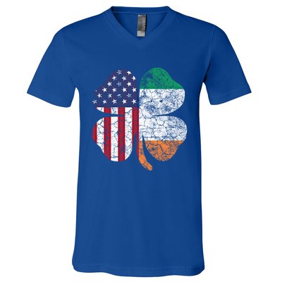 St Patricks Day Irish American Flag Ireland Shamrock Paddys Funny Gift V-Neck T-Shirt