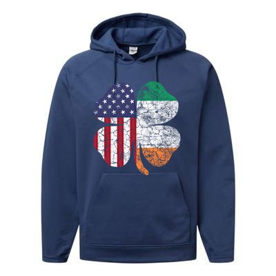 St Patricks Day Irish American Flag Ireland Shamrock Paddys Funny Gift Performance Fleece Hoodie