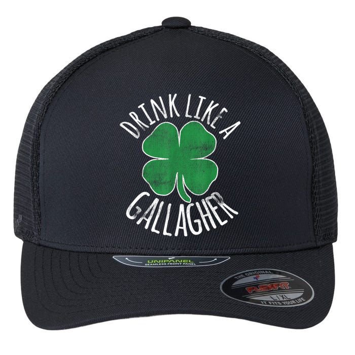 St Patricks Day Beer Drink Like A Gallagher Shamrocks Irish Gift Flexfit Unipanel Trucker Cap