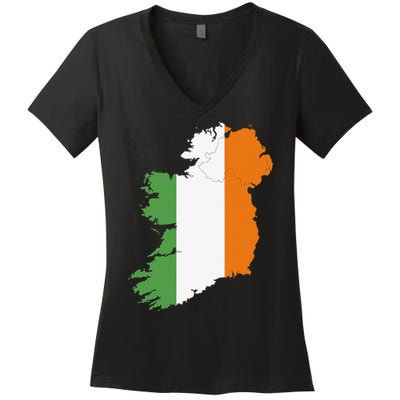 St. Patrick's Day Irish Map And Flag Of Ireland Women's V-Neck T-Shirt