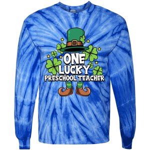 St Patricks Day Leprechaun One Lucky Preschool Teacher Cool Gift Tie-Dye Long Sleeve Shirt