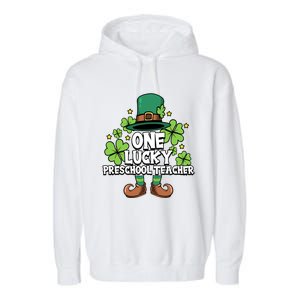 St Patricks Day Leprechaun One Lucky Preschool Teacher Cool Gift Garment-Dyed Fleece Hoodie