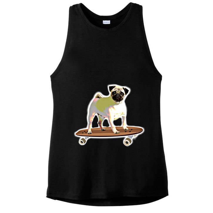 Skateboarding Pug Dog Riding Skateboard Skater Gift Ladies PosiCharge Tri-Blend Wicking Tank