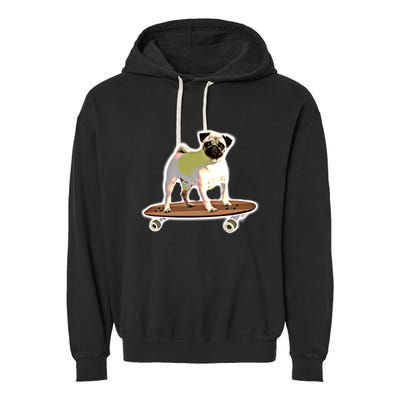 Skateboarding Pug Dog Riding Skateboard Skater Gift Garment-Dyed Fleece Hoodie