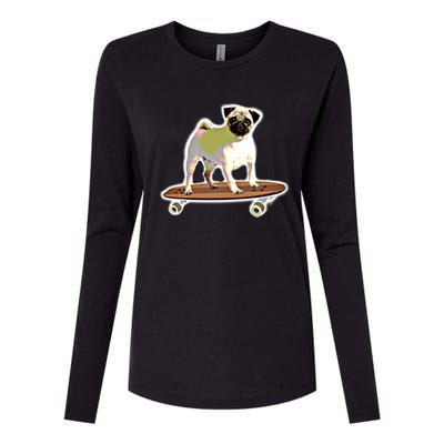 Skateboarding Pug Dog Riding Skateboard Skater Gift Womens Cotton Relaxed Long Sleeve T-Shirt