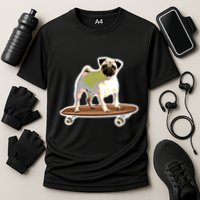 Skateboarding Pug Dog Riding Skateboard Skater Gift Cooling Performance Crew T-Shirt