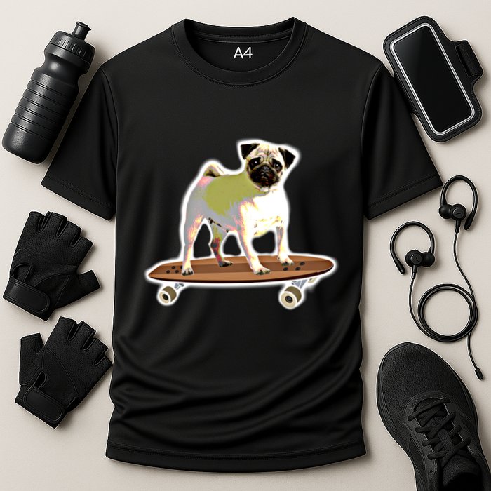 Skateboarding Pug Dog Riding Skateboard Skater Gift Cooling Performance Crew T-Shirt