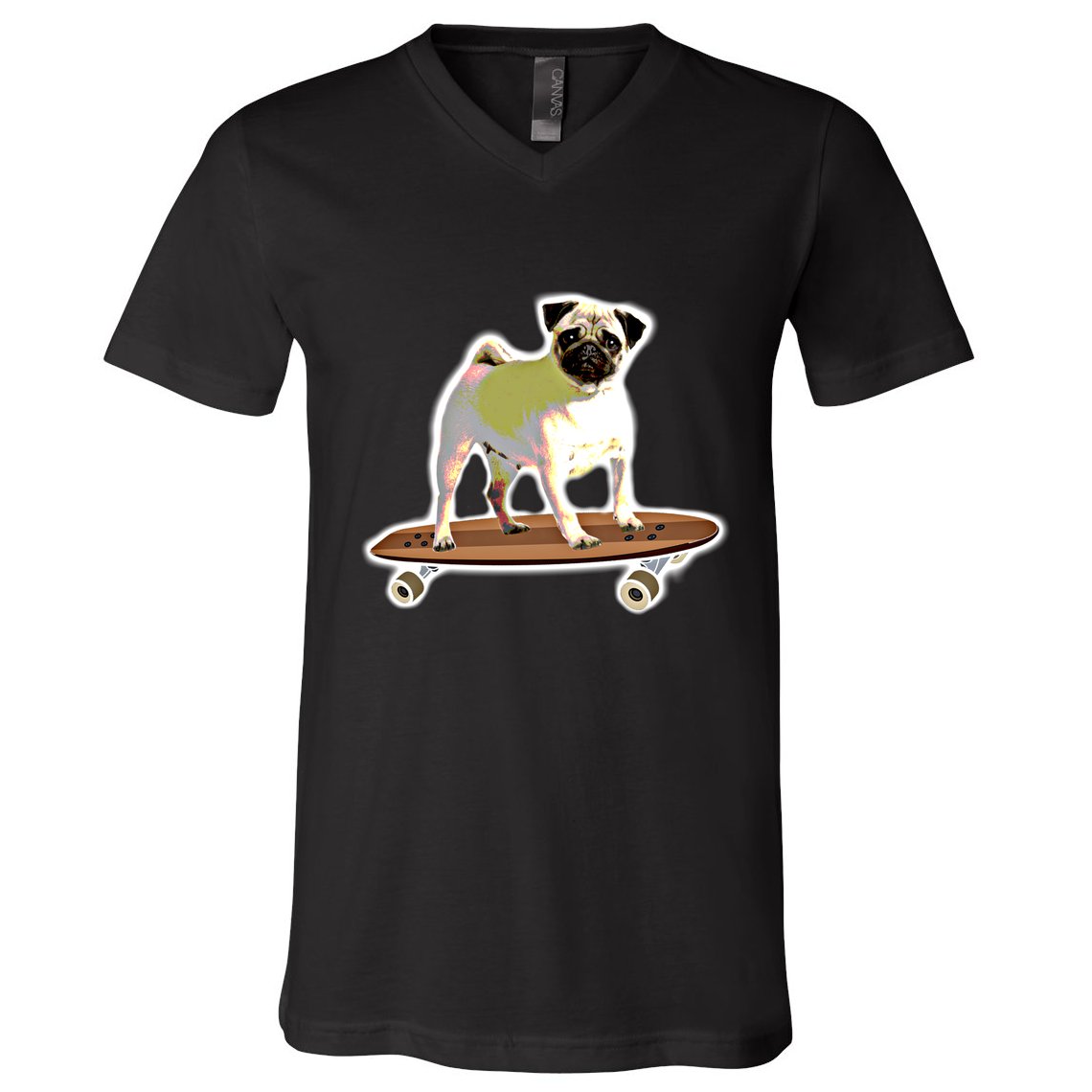 Skateboarding Pug Dog Riding Skateboard Skater Gift V-Neck T-Shirt