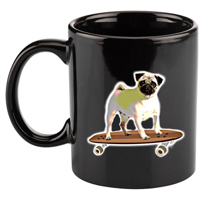 Skateboarding Pug Dog Riding Skateboard Skater Gift 11oz C Handle Ceramic Mug