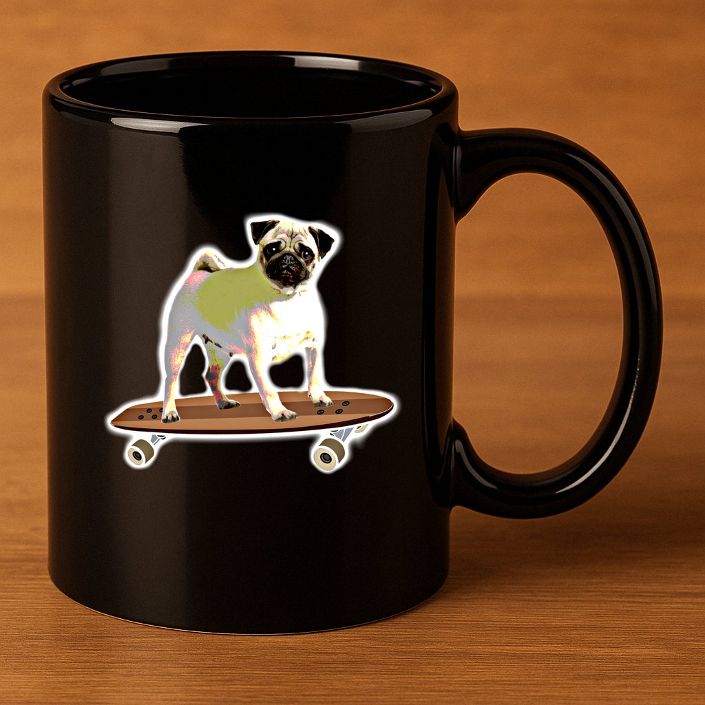 Skateboarding Pug Dog Riding Skateboard Skater Gift 11oz C Handle Ceramic Mug