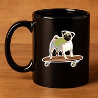 Skateboarding Pug Dog Riding Skateboard Skater Gift 11oz C Handle Ceramic Mug