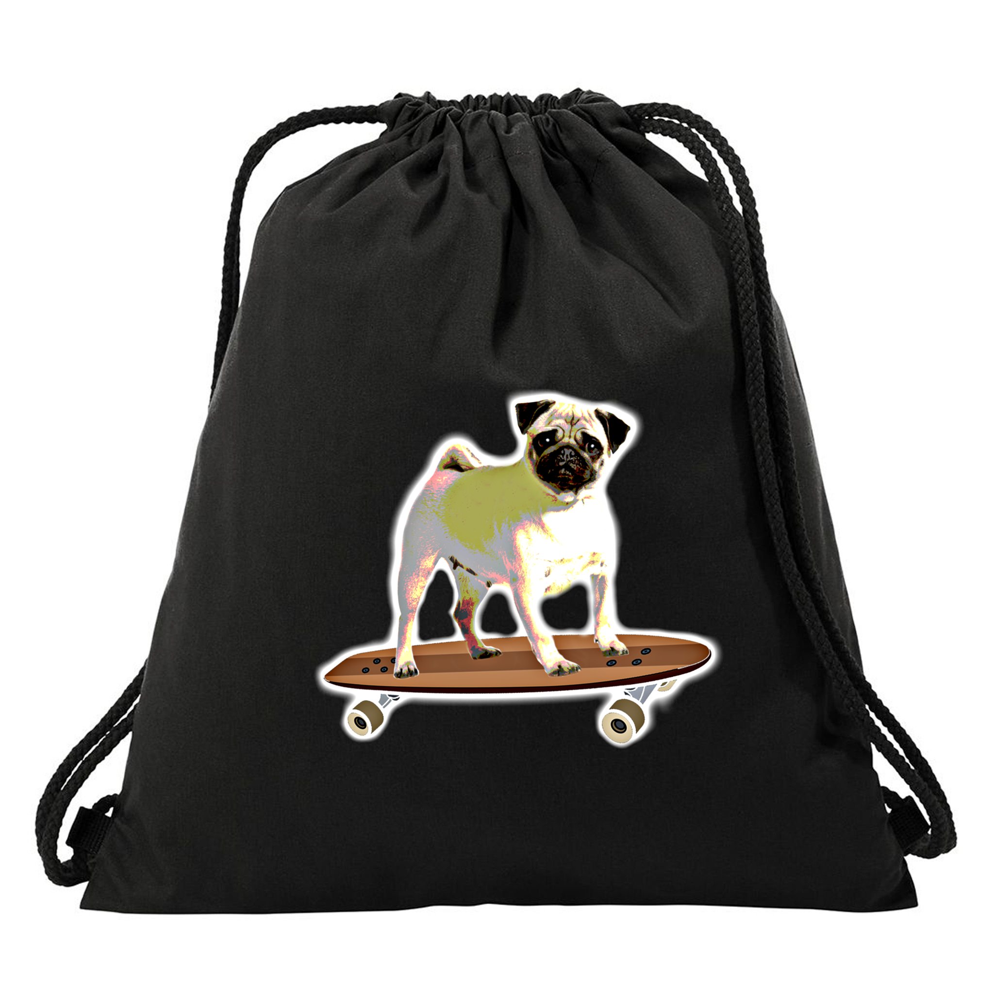 Skateboarding Pug Dog Riding Skateboard Skater Gift Drawstring Bag