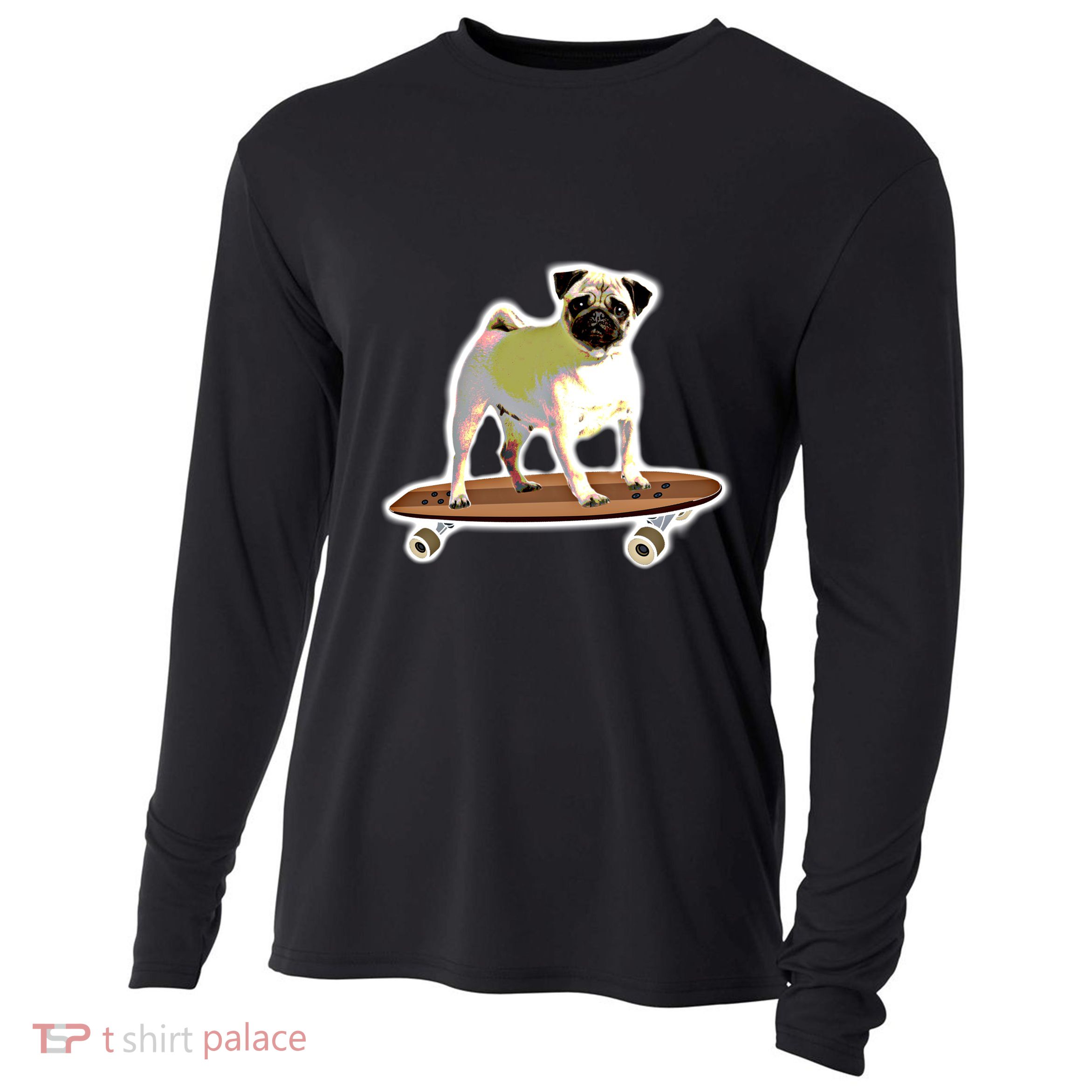Skateboarding Pug Dog Riding Skateboard Skater Gift Cooling Performance Long Sleeve Crew