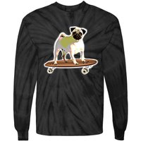 Skateboarding Pug Dog Riding Skateboard Skater Gift Tie-Dye Long Sleeve Shirt