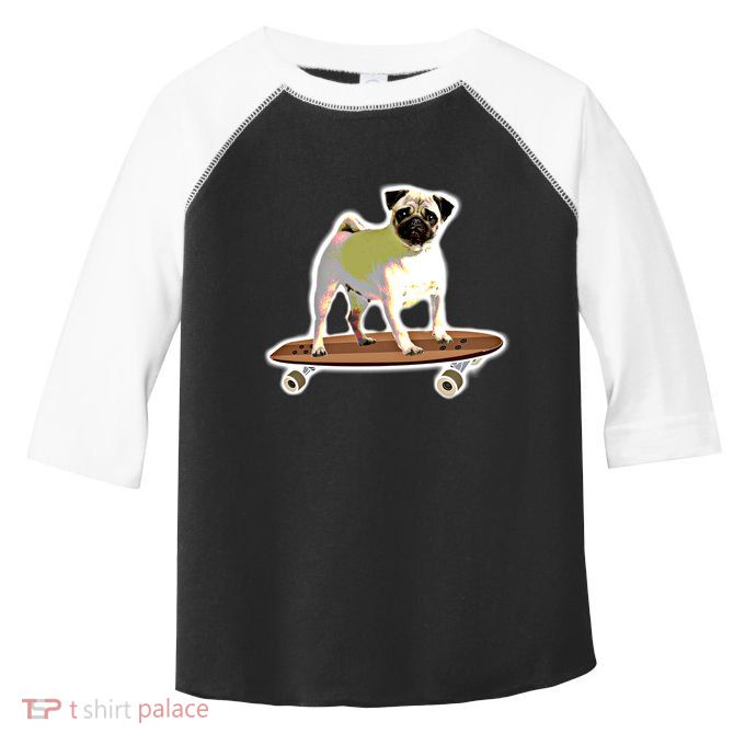 Skateboarding Pug Dog Riding Skateboard Skater Gift Toddler Fine Jersey T-Shirt