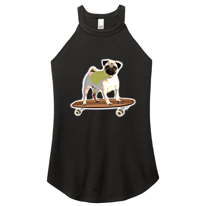Skateboarding Pug Dog Riding Skateboard Skater Gift Women's Perfect Tri Rocker Tank