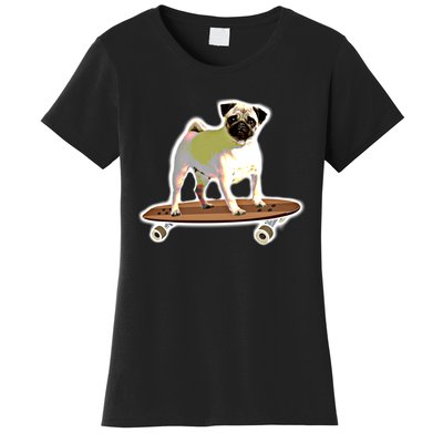 Skateboarding Pug Dog Riding Skateboard Skater Gift Women's T-Shirt